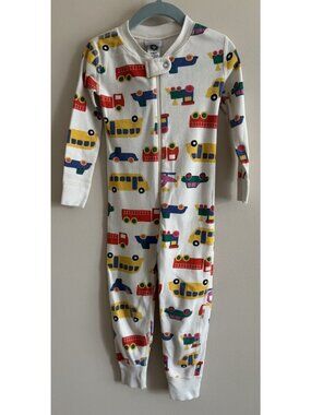 Hanna Anderson 1 piece sleeper PJ Pajama Zip Toddler 3T Cars Trucks Bus
